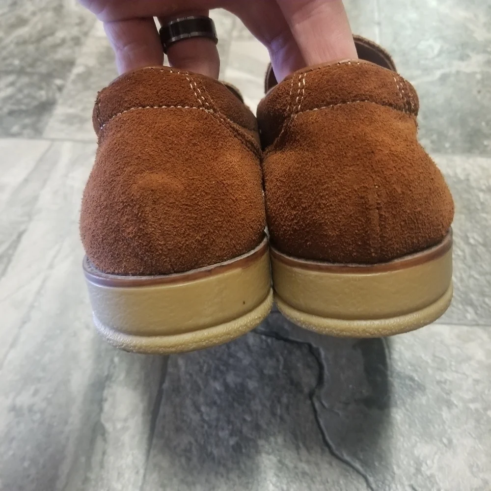 Vintage 70s Iron Age Steel Toe Brown Suede Leather‎ Moccasin Loafers Men's 11